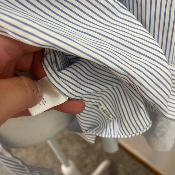 Lewit Blue Striped Poplin Button Down Exaggerated Cuff Boyfriend Shirt M - Picture 10 of 13